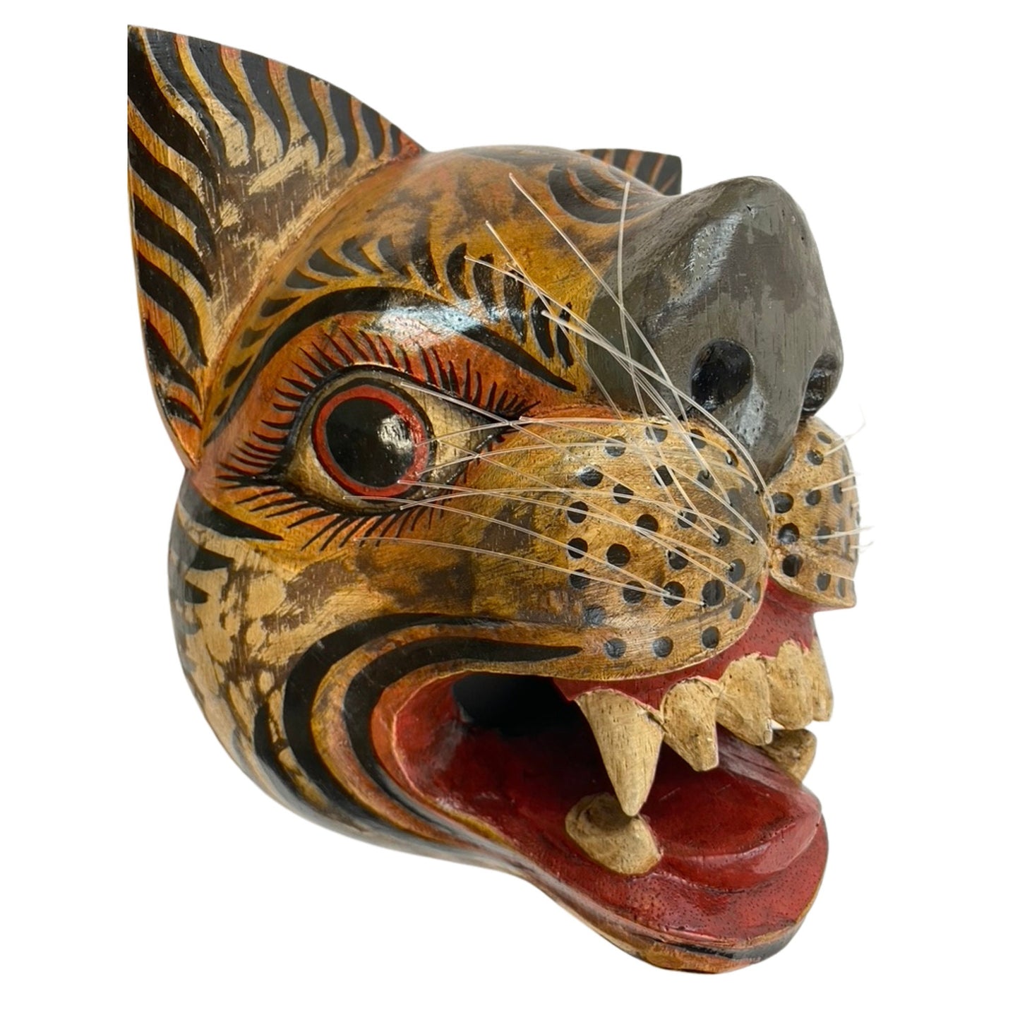 Balinese Tiger Mask: Hand Carved Wood Wall  Decor, Bali Folk Art Sculpture