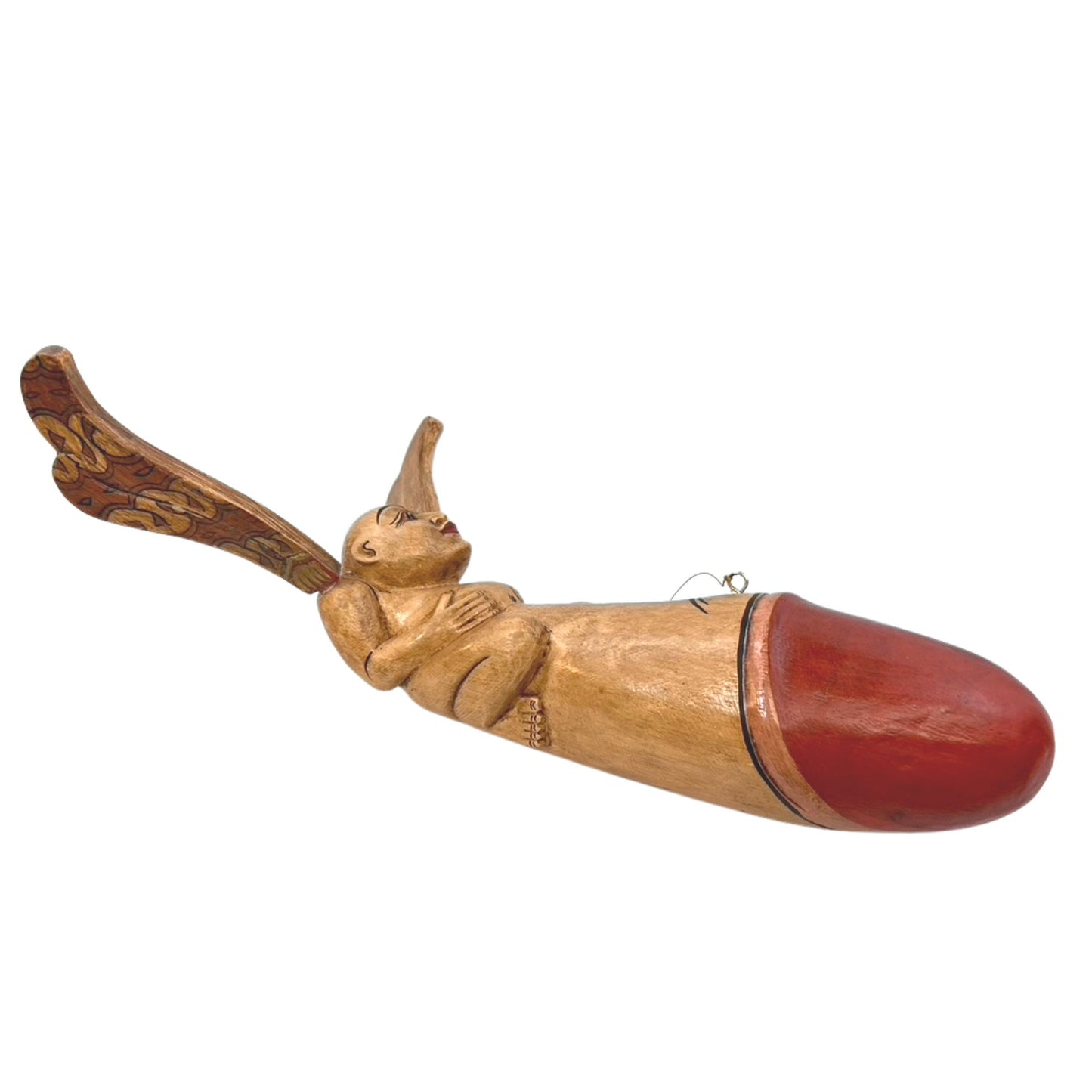 Balinese Winged Shiva Lingam Spirit Chaser Mobile: Hand-Carved Wood Folk Art