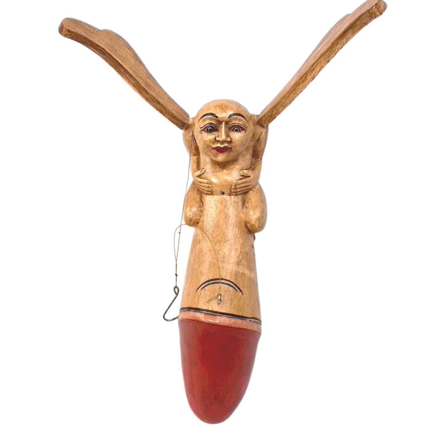 Balinese Winged Shiva Lingam Spirit Chaser Mobile: Hand-Carved Wood Folk Art