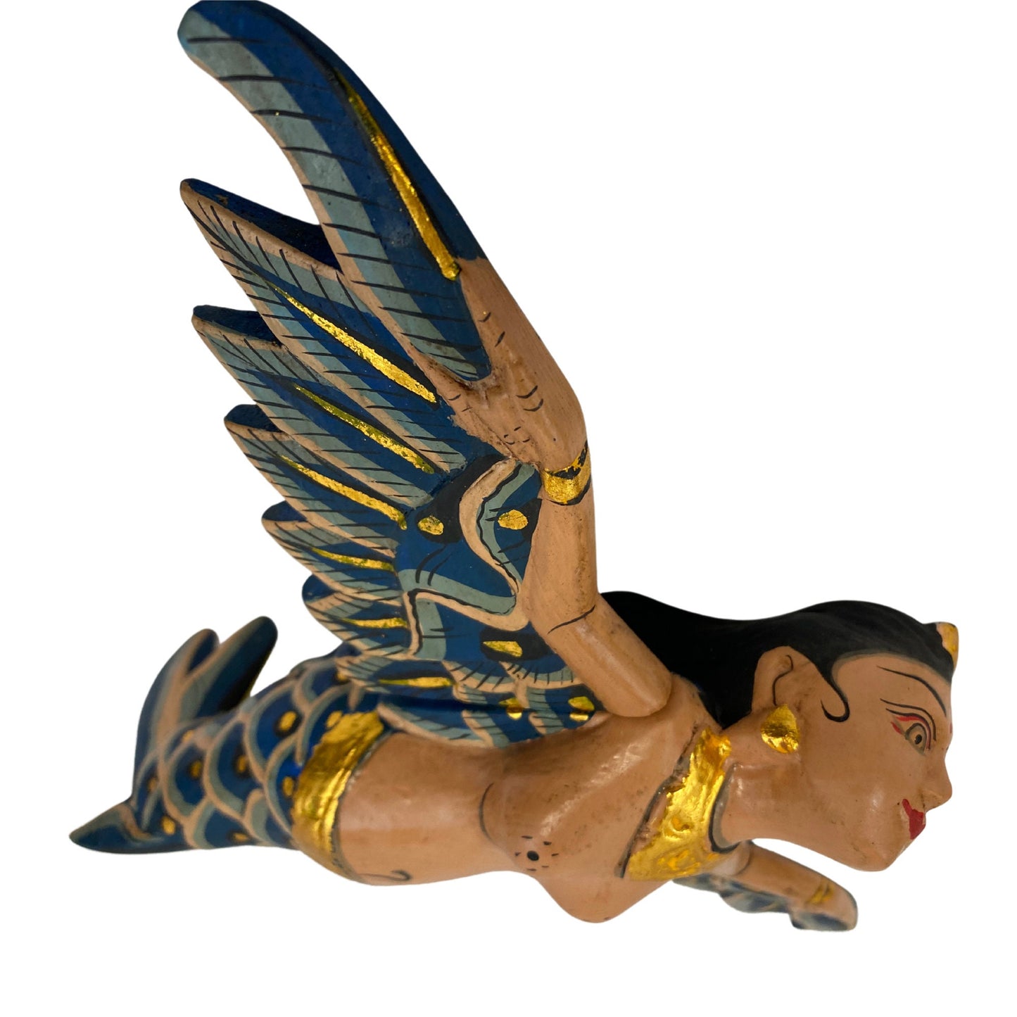 Balinese Flying Mermaid Goddess Spiritchaser Mobile: Hand Carved Wood, Bali Folk Art 8"