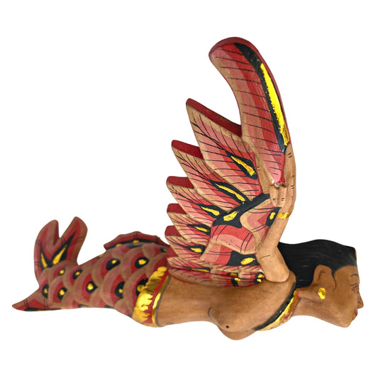 Flying Mermaid Hanging Mobile Winged Sea GODDESS Demon Chaser Crib Guardian Hand Carved Wood Balinese Bali Folk Art red 8 inch - Acadia World Traders