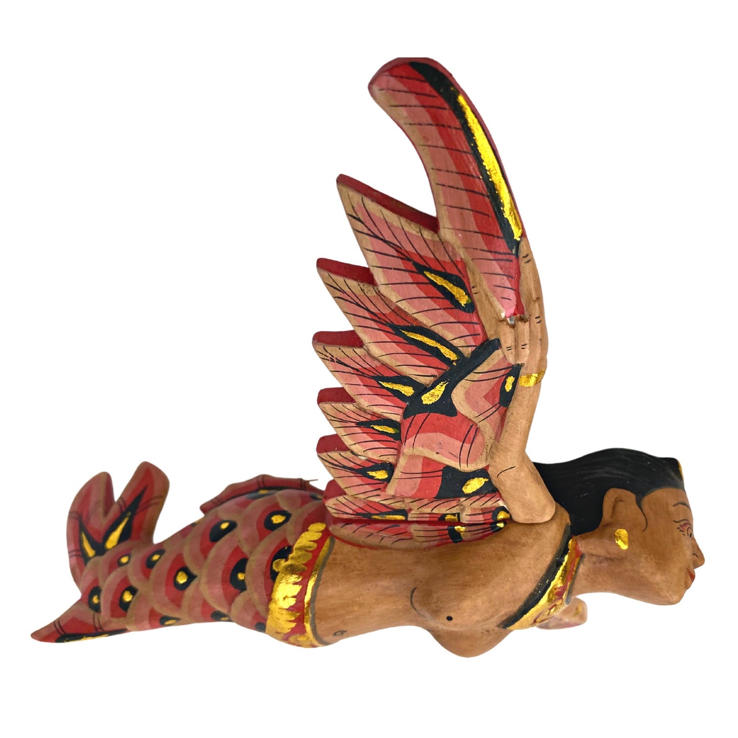 Flying Mermaid Hanging Mobile Winged Sea GODDESS Demon Chaser Crib Guardian Hand Carved Wood Balinese Bali Folk Art red 8 inch - Acadia World Traders