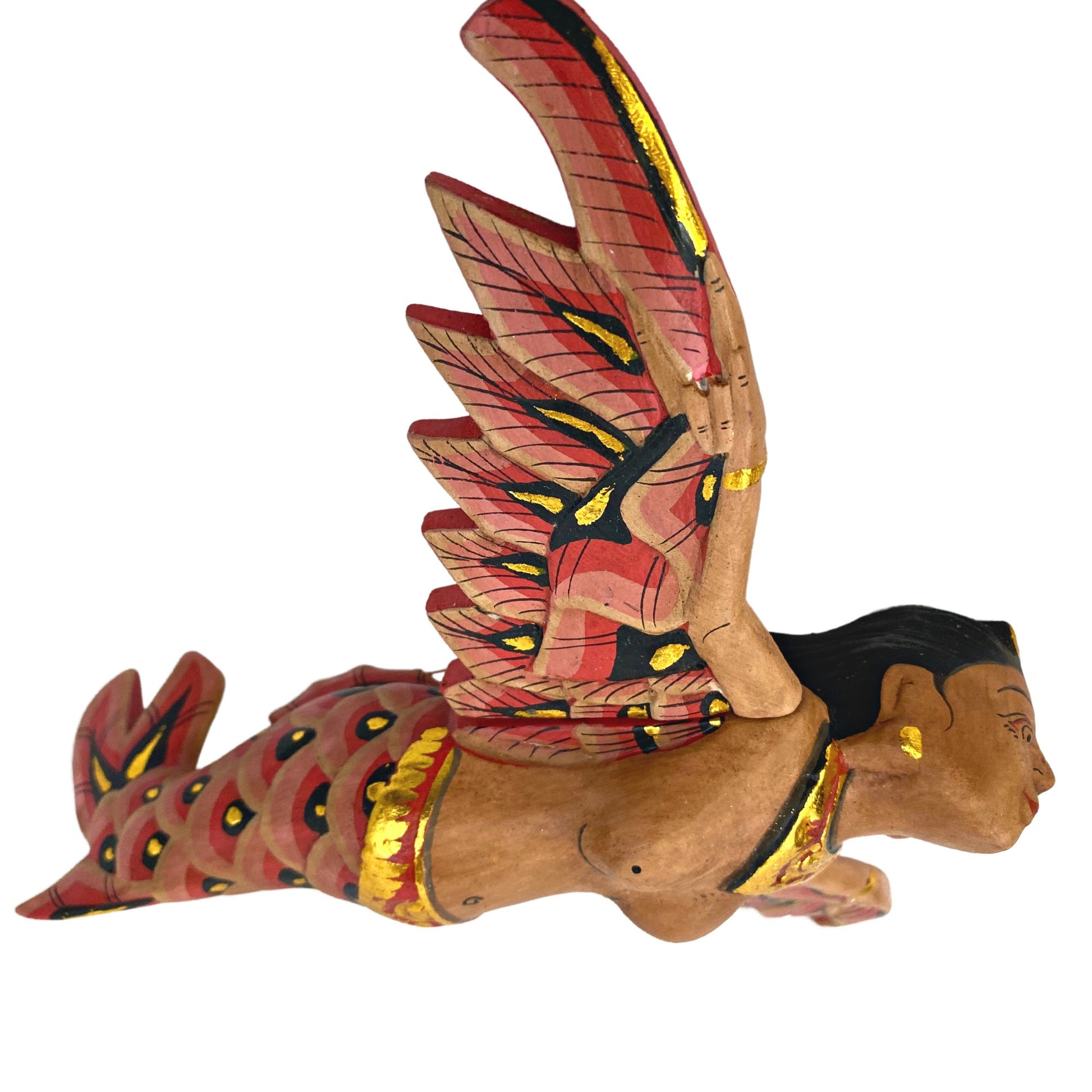 Flying Mermaid Hanging Mobile Winged Sea GODDESS Demon Chaser Crib Guardian Hand Carved Wood Balinese Bali Folk Art red 8 inch - Acadia World Traders