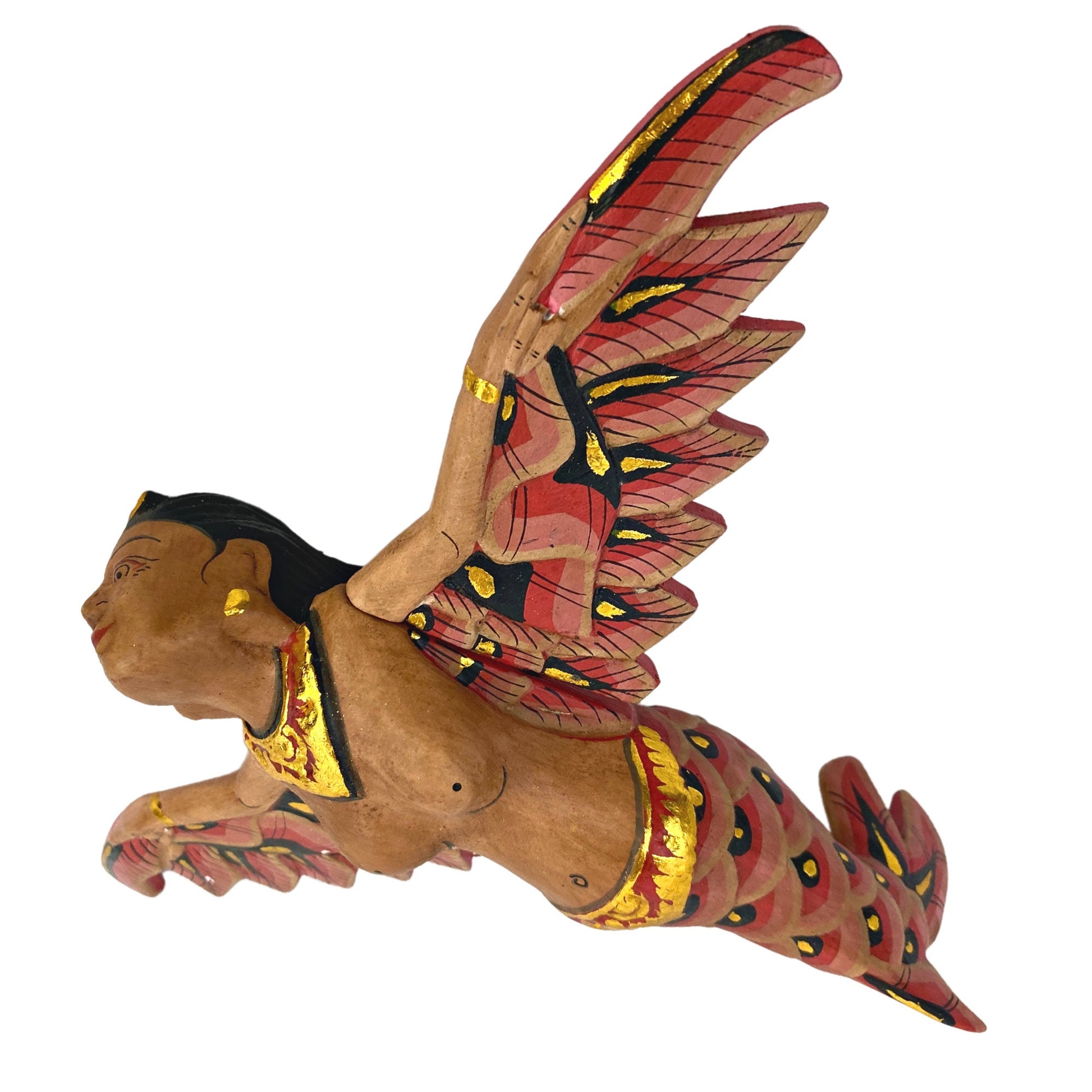 Flying Mermaid Hanging Mobile Winged Sea GODDESS Demon Chaser Crib Guardian Hand Carved Wood Balinese Bali Folk Art red 8 inch - Acadia World Traders