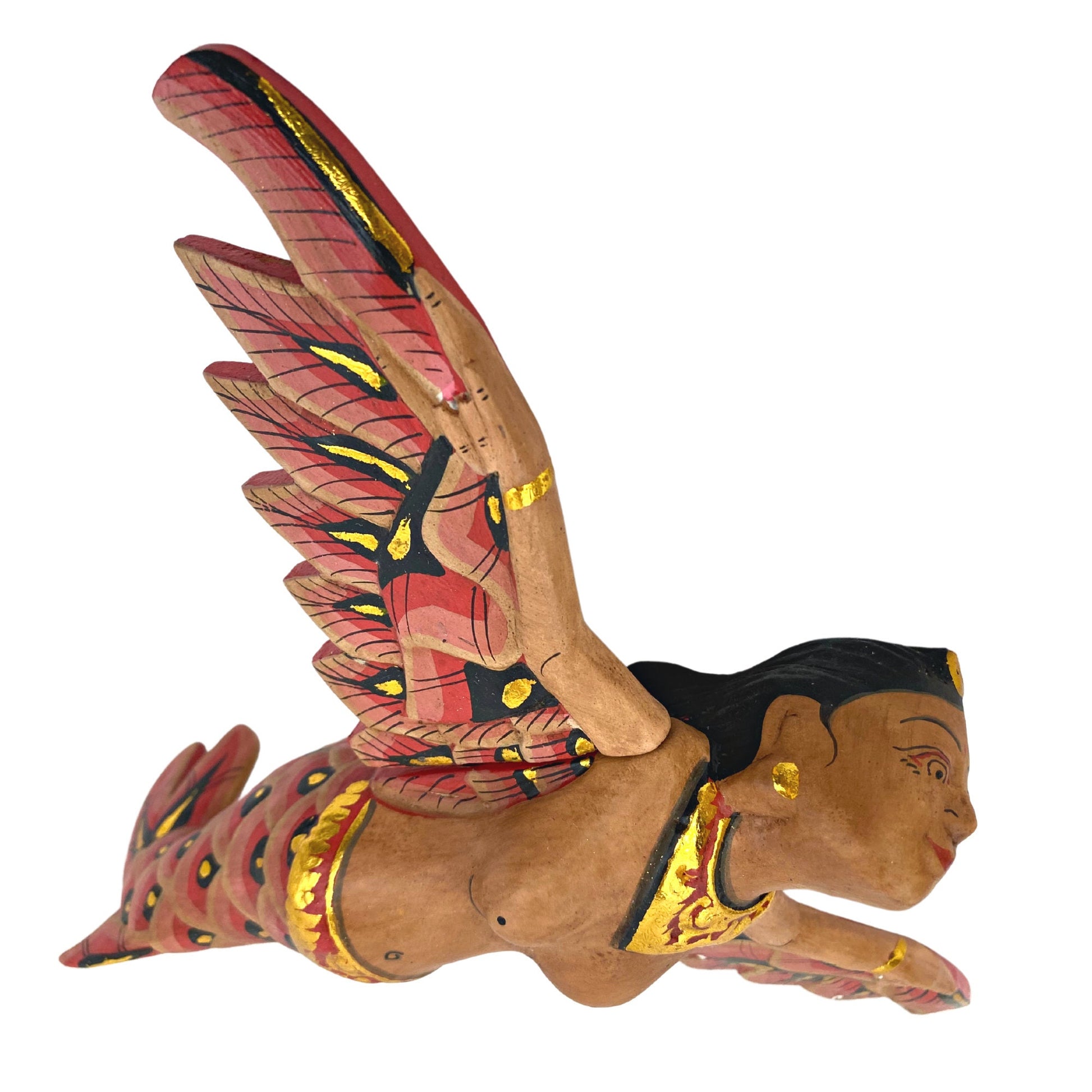 Flying Mermaid Hanging Mobile Winged Sea GODDESS Demon Chaser Crib Guardian Hand Carved Wood Balinese Bali Folk Art red 8 inch - Acadia World Traders