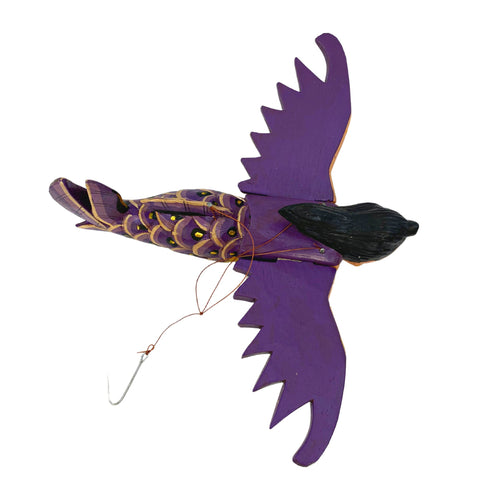 Flying Mermaid Mobile Winged GODDESS Spiritchaser Ornament Demon Chaser Guardian carved Balinese Folk Art purple 8 inch