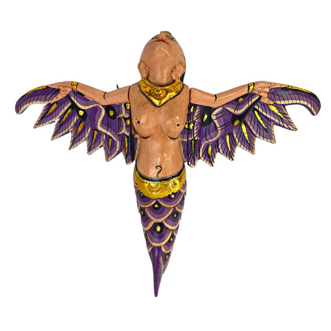 Flying Mermaid Mobile Winged GODDESS Spiritchaser Ornament Demon Chaser Guardian carved Balinese Folk Art purple 8 inch