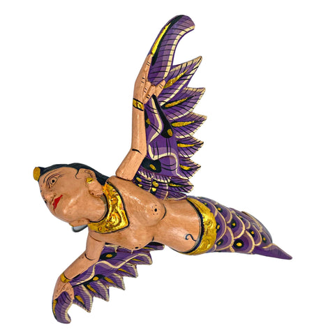 Flying Mermaid Mobile Winged GODDESS Spiritchaser Ornament Demon Chaser Guardian carved Balinese Folk Art purple 8 inch