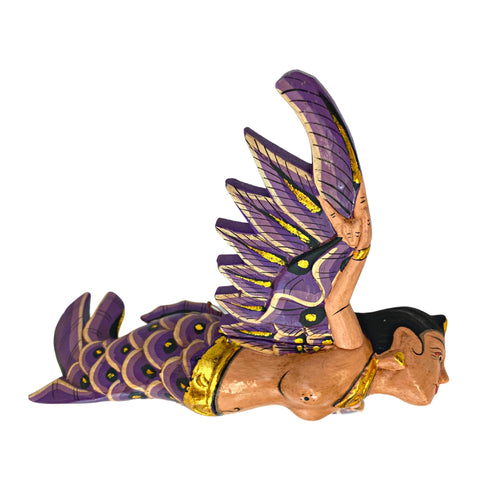 Flying Mermaid Mobile Winged GODDESS Spiritchaser Ornament Demon Chaser Guardian carved Balinese Folk Art purple 8 inch