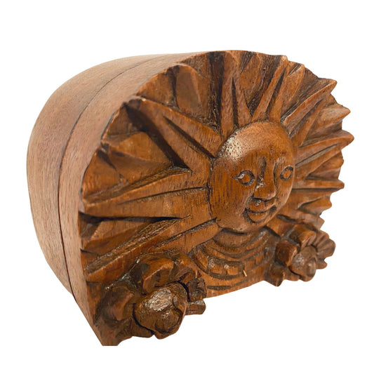 Celestial Sunrise Smiling Sun Secret puzzle Box Stash Jewelry gift Box Trinket Box Hand carved suar wood Bali Art - Acadia World Traders