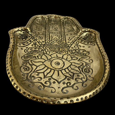 Bronze Hamsa evil eye Lotus hand Bowl Ring Dish rolling tray one Henna handmade Bali art