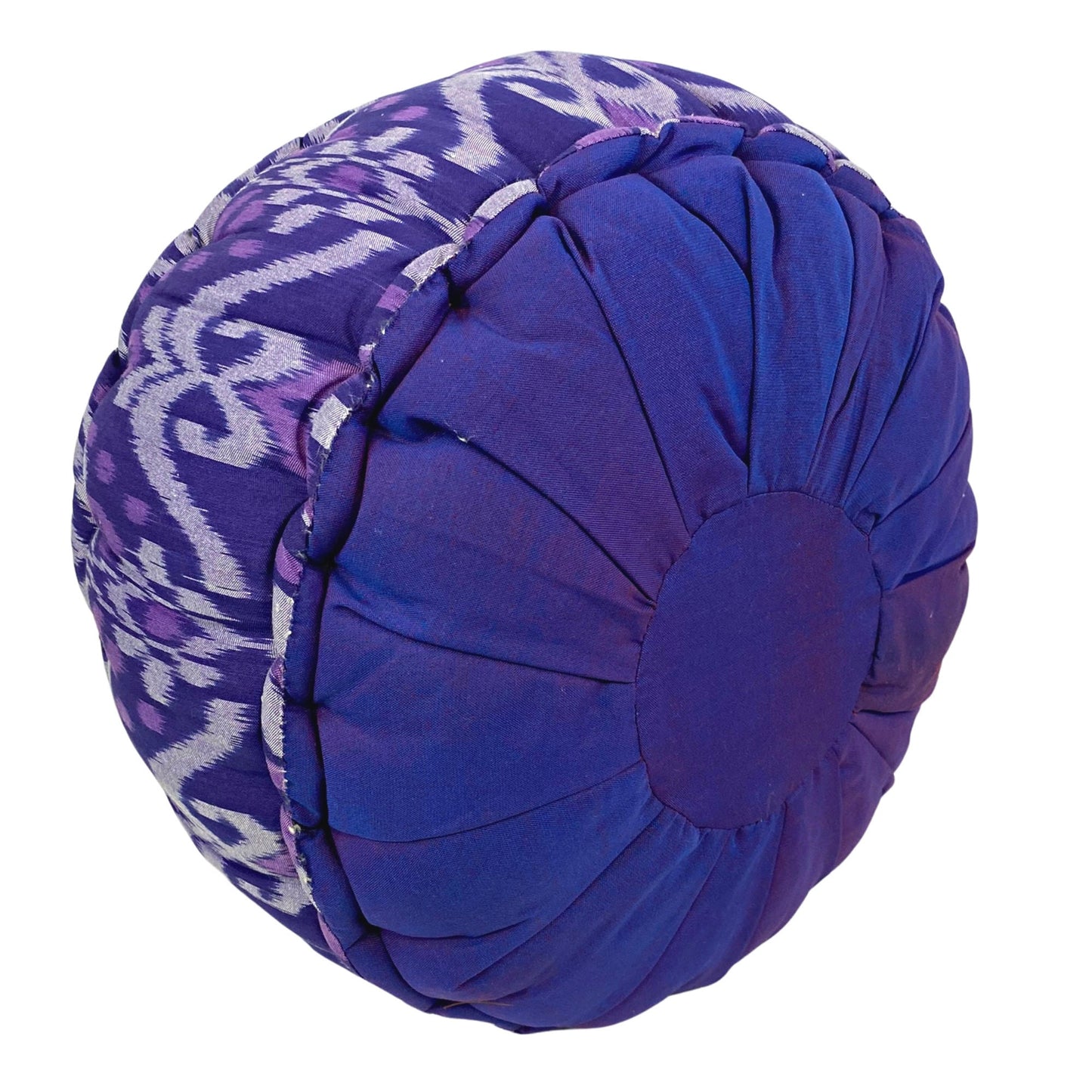 Handwoven Purple Ikat Zafu Meditation Pillow - Organic Kapok Filled Floor Cushion