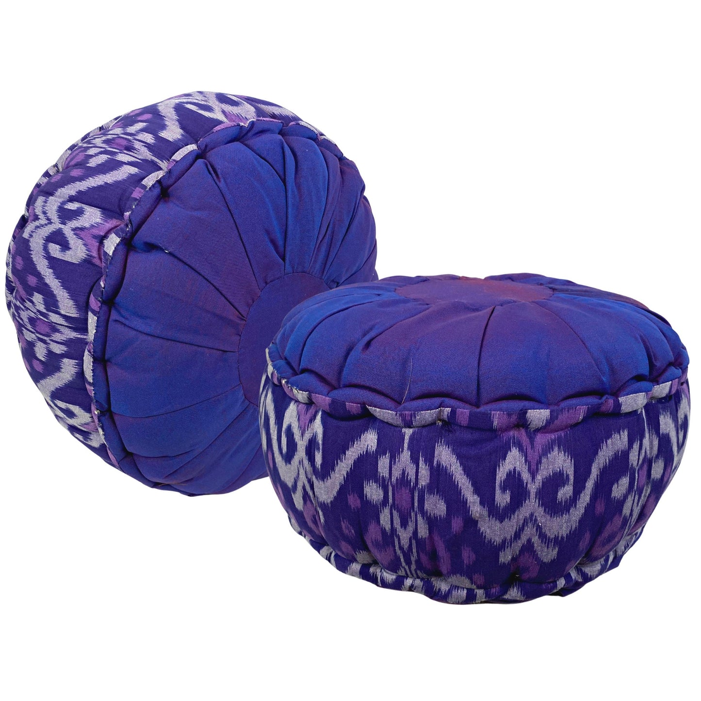 Handwoven Purple Ikat Zafu Meditation Pillow - Organic Kapok Filled Floor Cushion