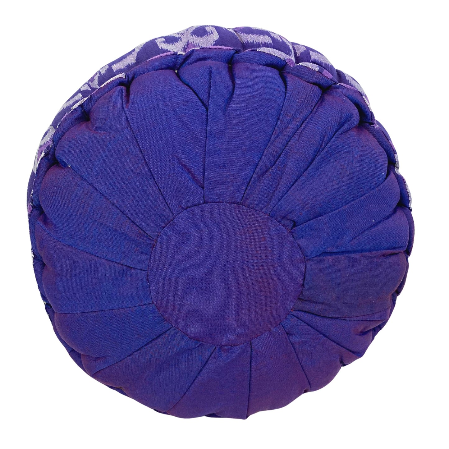 Handwoven Purple Ikat Zafu Meditation Pillow - Organic Kapok Filled Floor Cushion