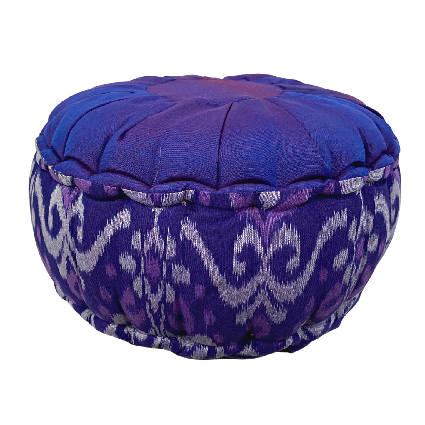 Handwoven Purple Ikat Zafu Meditation Pillow - Organic Kapok Filled Floor Cushion