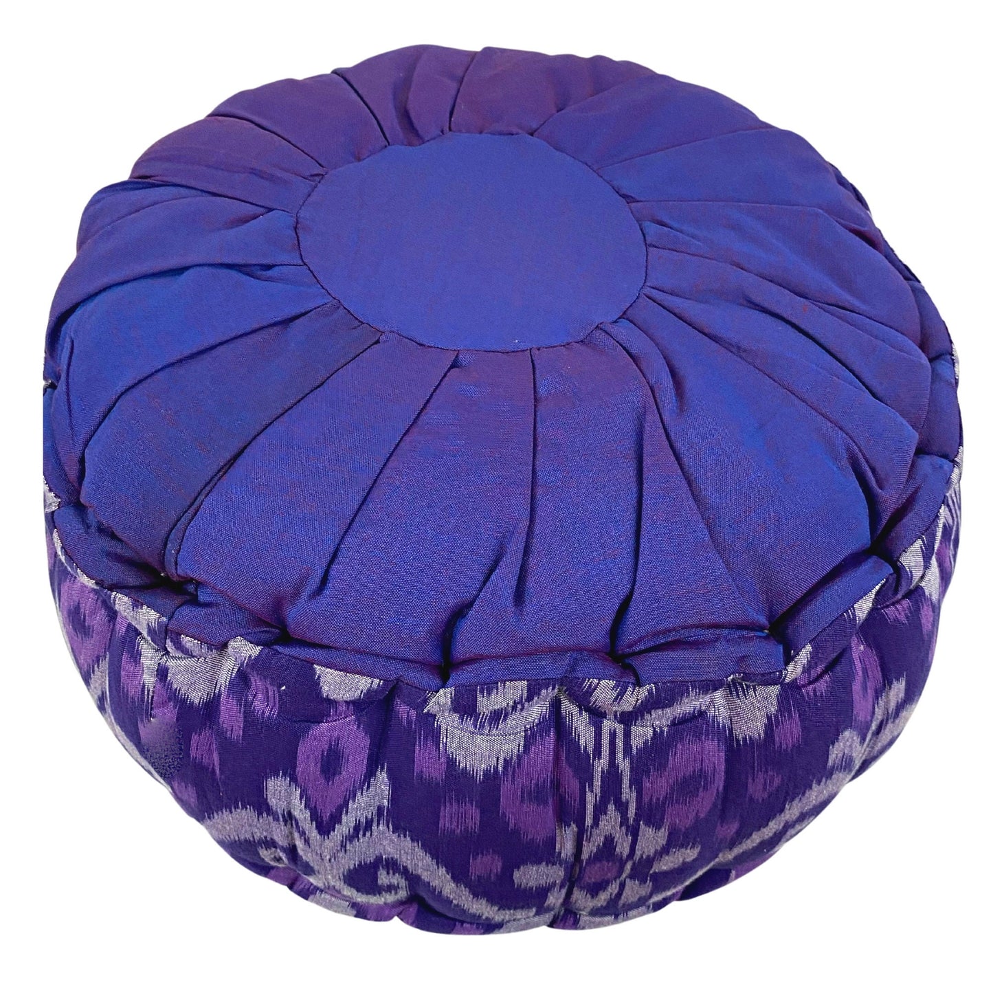 Handwoven Purple Ikat Zafu Meditation Pillow - Organic Kapok Filled Floor Cushion