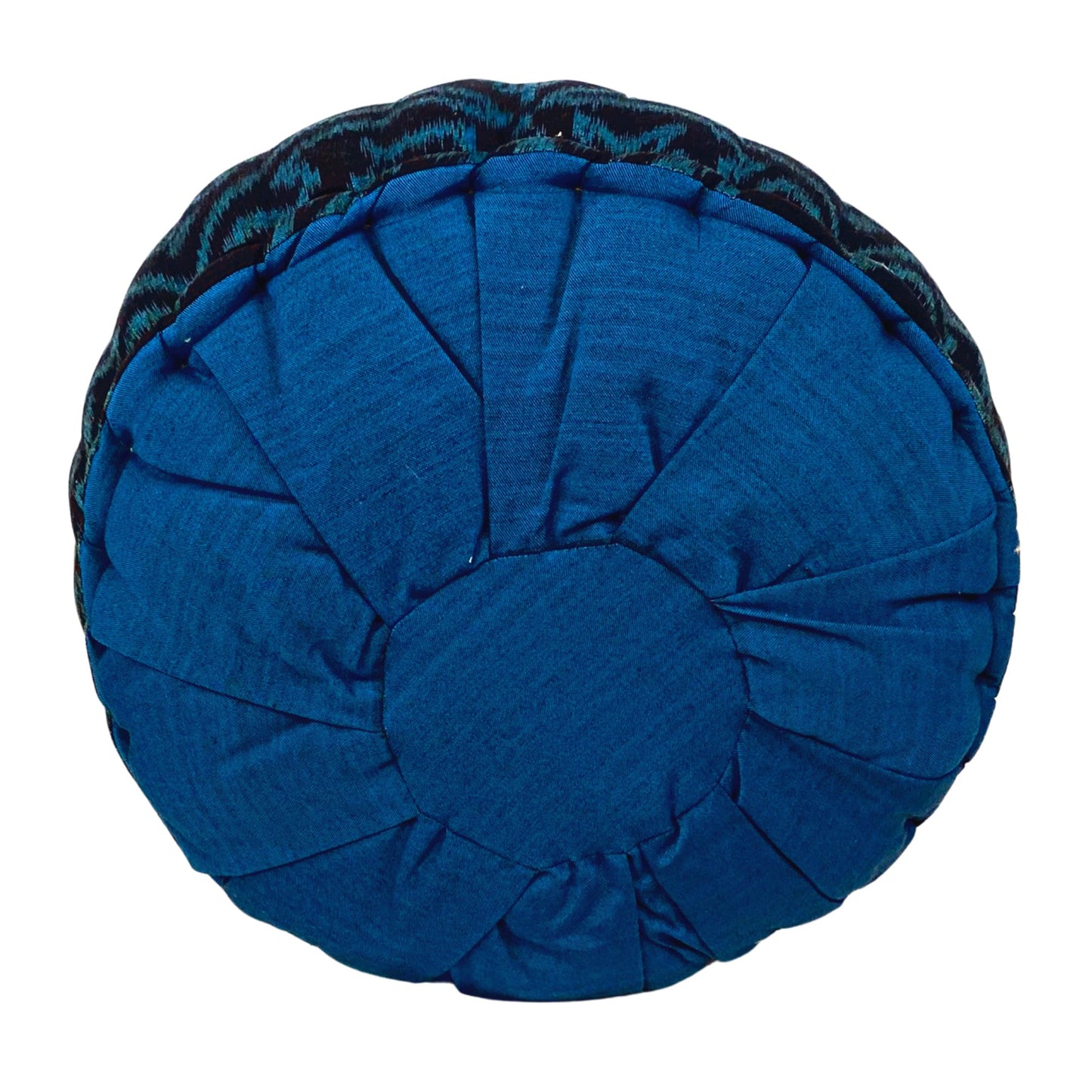 Yoga Pillow Zafu Meditation Cushion Hand woven Teal Blue & Black Balinese Ikat handmade Organic Kapok Bali Batik Boho decor