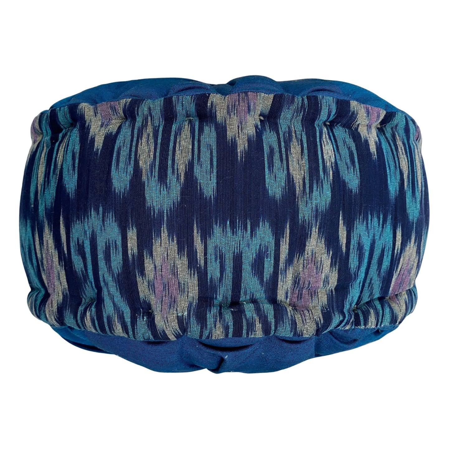 Handwoven Ikat Zafu Meditation Pillow:  Kapok filled floor cushion, Blue