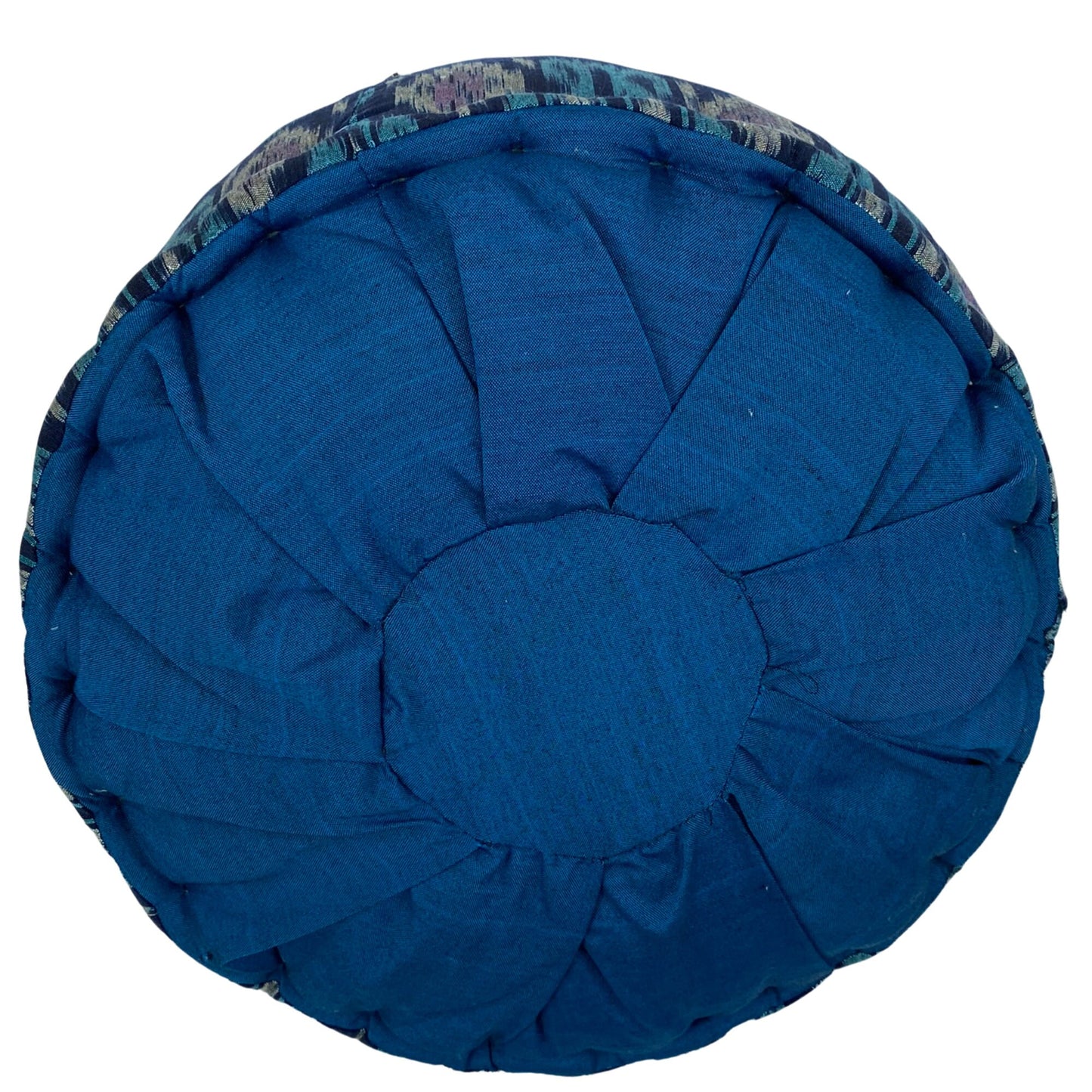 Handwoven Ikat Zafu Meditation Pillow:  Kapok filled floor cushion, Blue