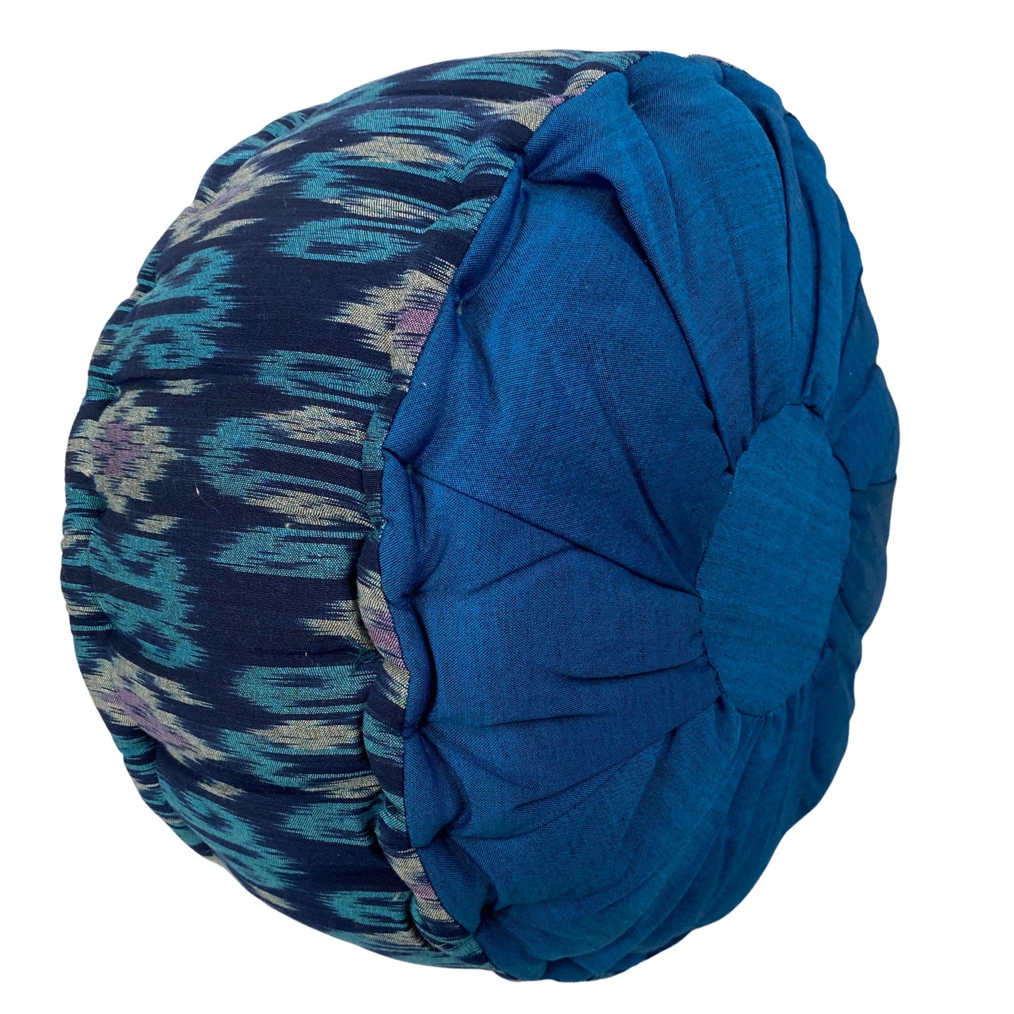 Handwoven Ikat Zafu Meditation Pillow:  Kapok filled floor cushion, Blue