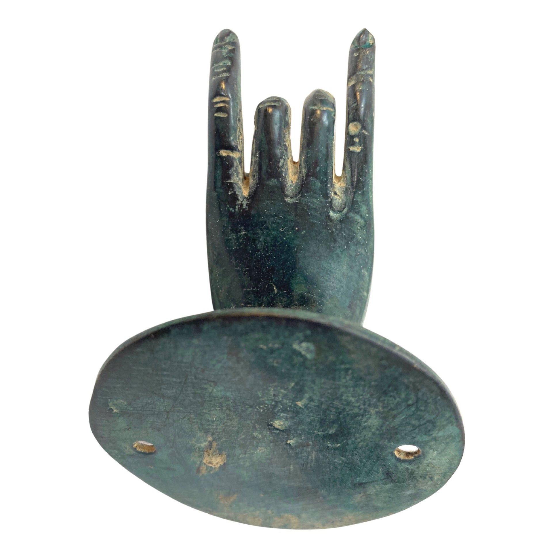 Buddha Blessing Mudra Hands Door Handle Knob Cabinet Pull wall hook Lost wax cast Verdigris Solid Bronze Bali Art Set 2 - Acadia World Traders