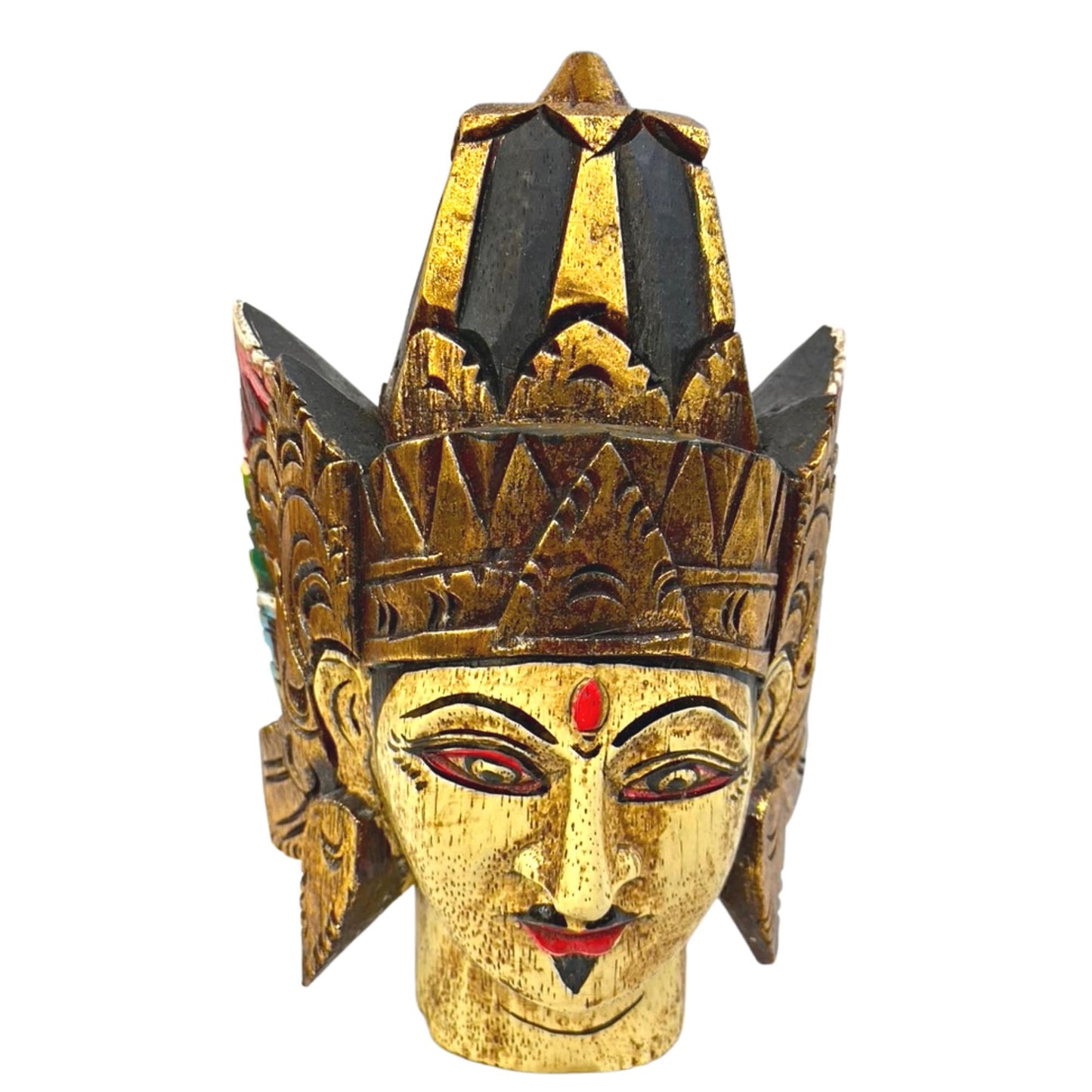 Hand Carved Lord Rama Bust: Balinese Hindu Folk Art Wall Decor
