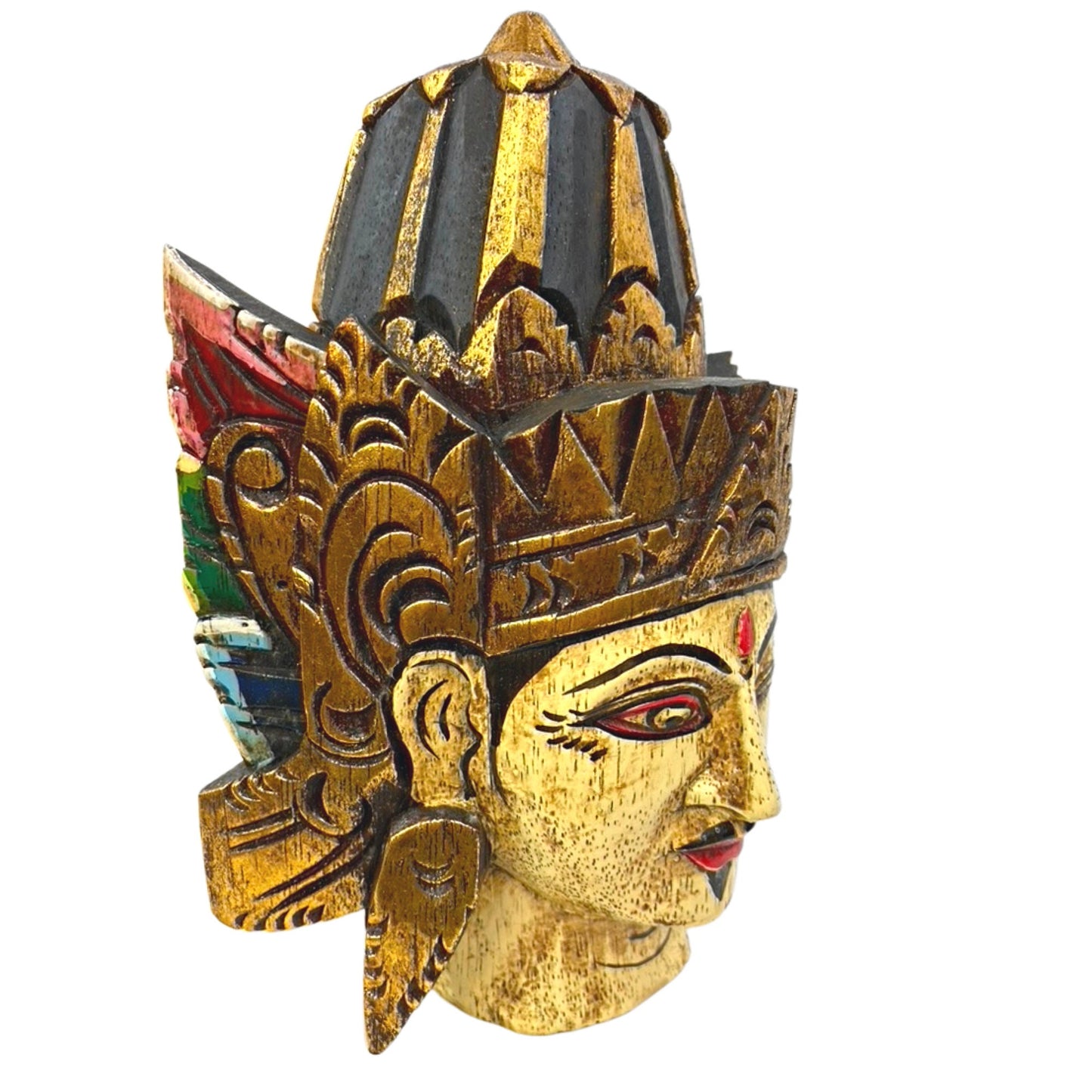 Hand Carved Lord Rama Bust: Balinese Hindu Folk Art Wall Decor