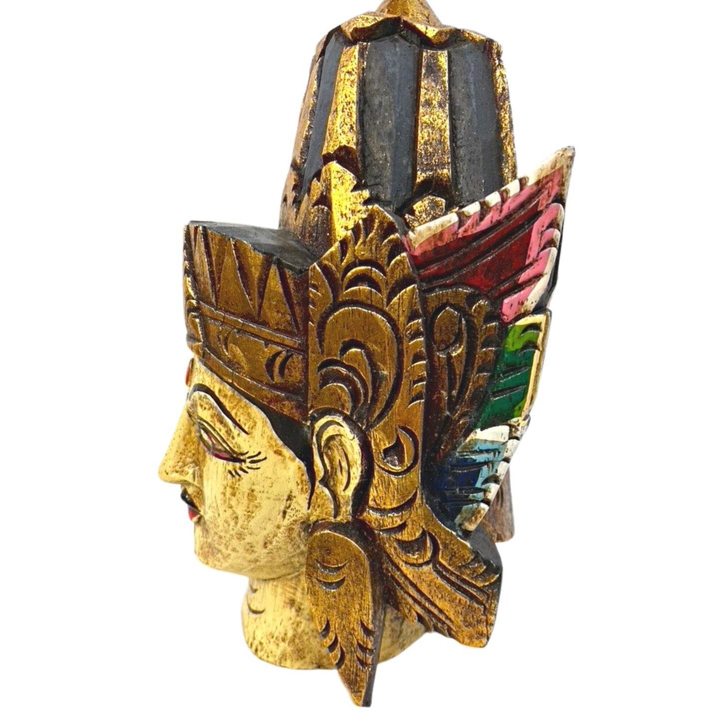 Hand Carved Lord Rama Bust: Balinese Hindu Folk Art Wall Decor