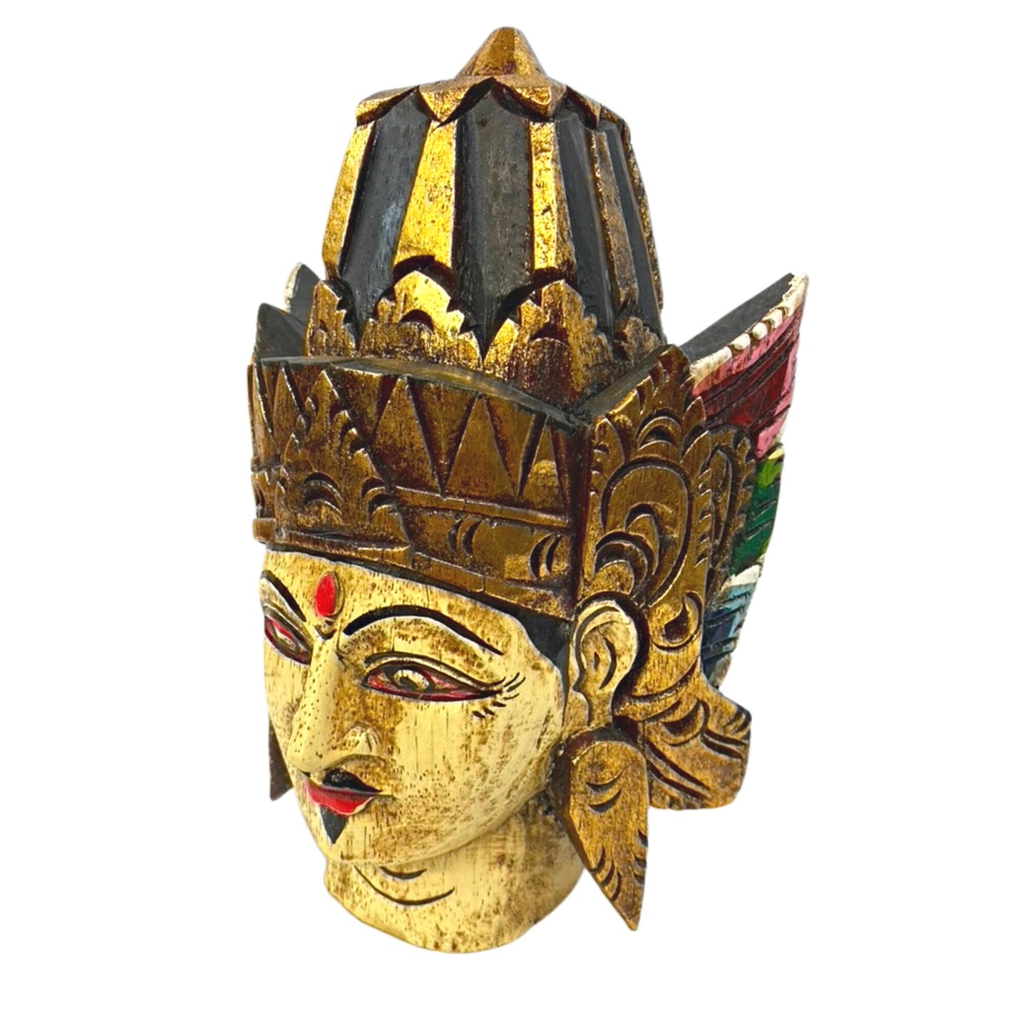 Hand Carved Lord Rama Bust: Balinese Hindu Folk Art Wall Decor