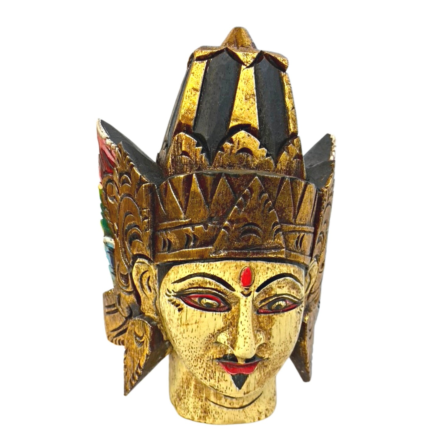 Hand Carved Lord Rama Bust: Balinese Hindu Folk Art Wall Decor