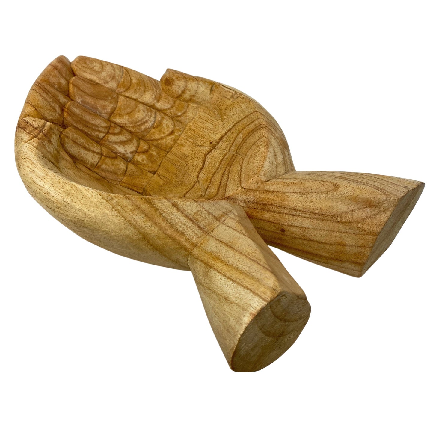 Hand Carved Suar Wood Buddha Bowl: Bali Mudra Offering Hands