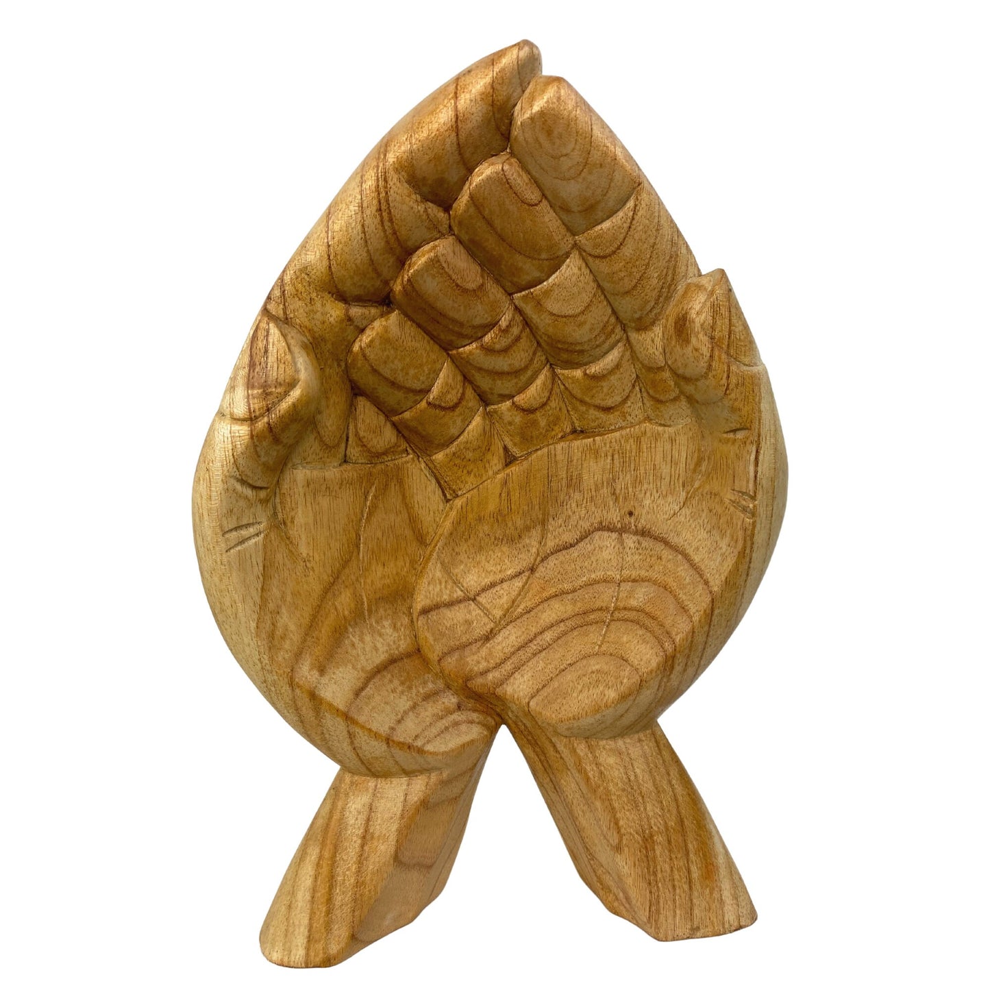 Hand Carved Suar Wood Buddha Bowl: Bali Mudra Offering Hands