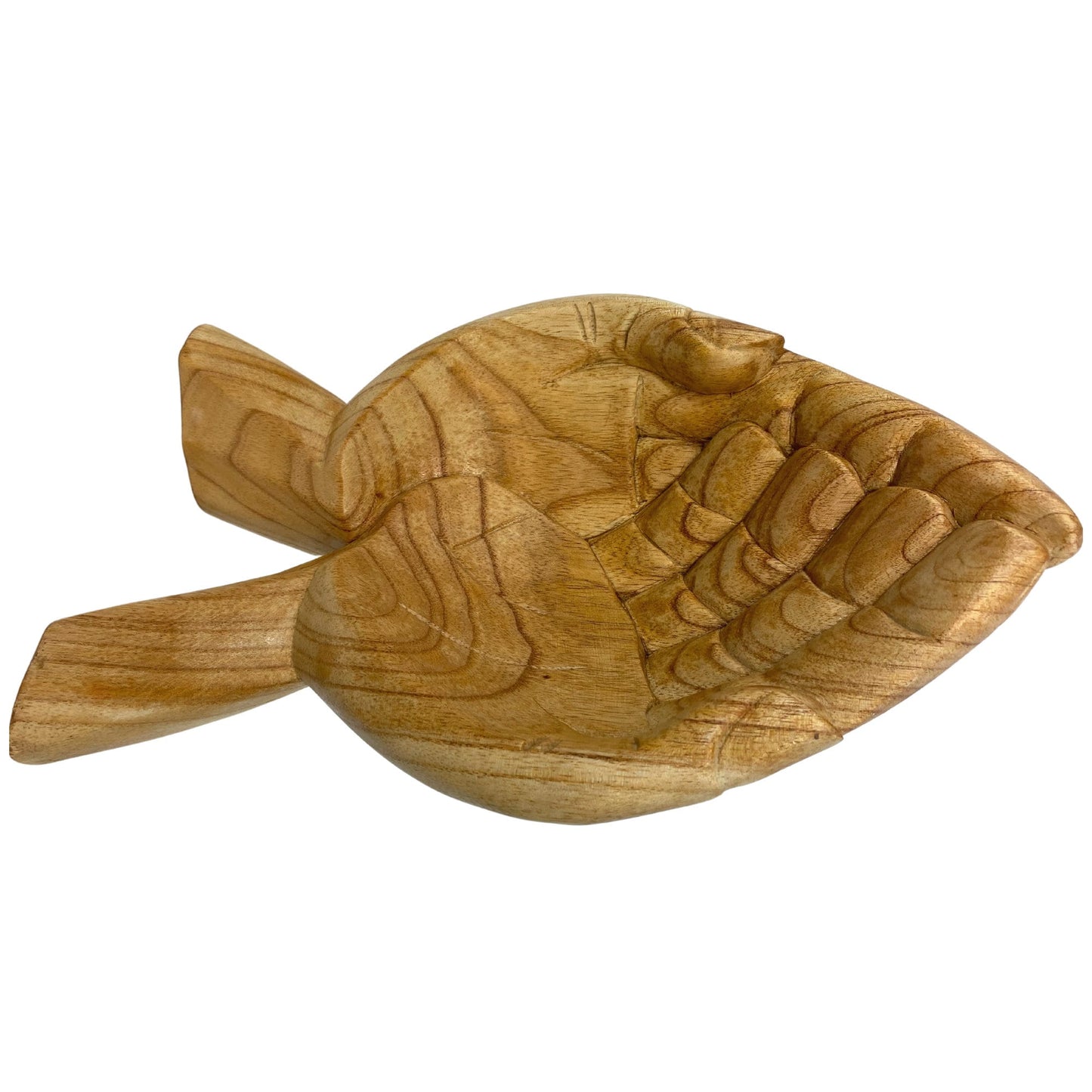 Hand Carved Suar Wood Buddha Bowl: Bali Mudra Offering Hands