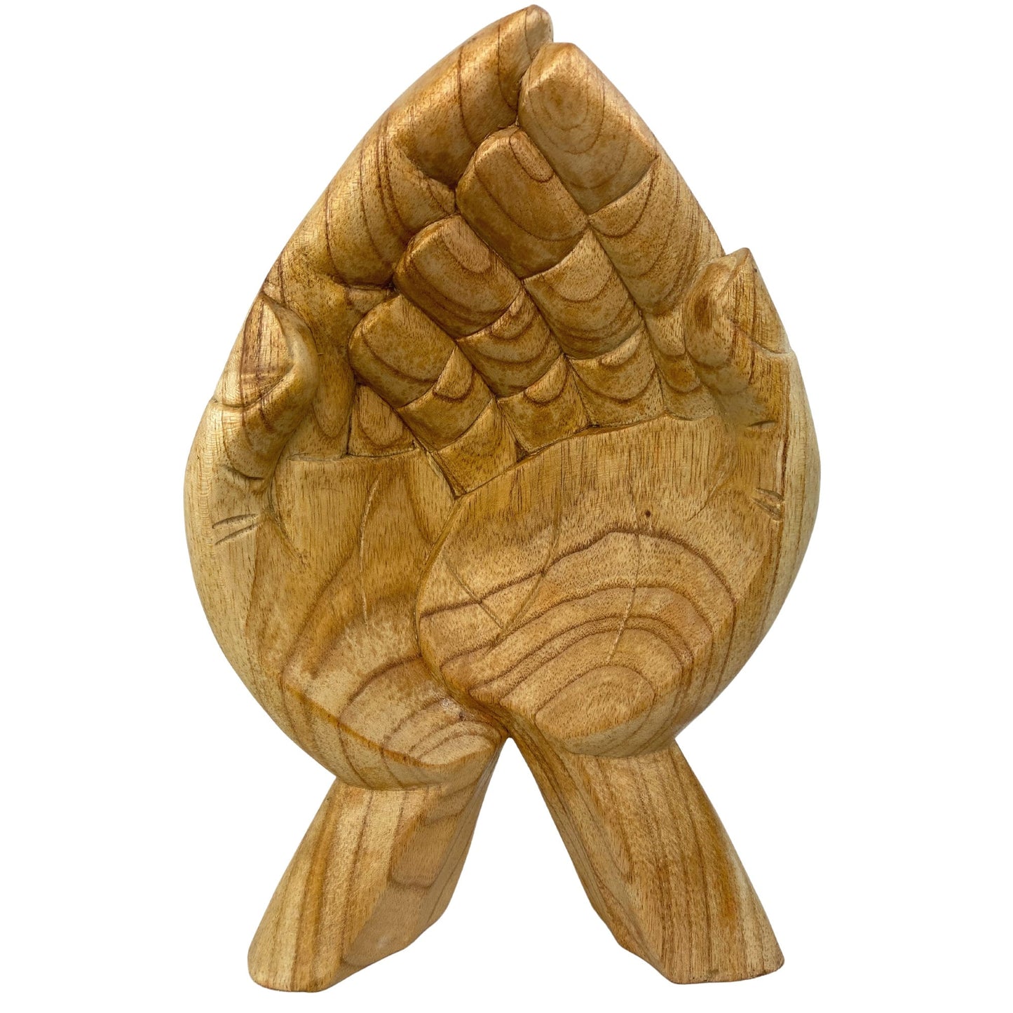 Hand Carved Suar Wood Buddha Bowl: Bali Mudra Offering Hands