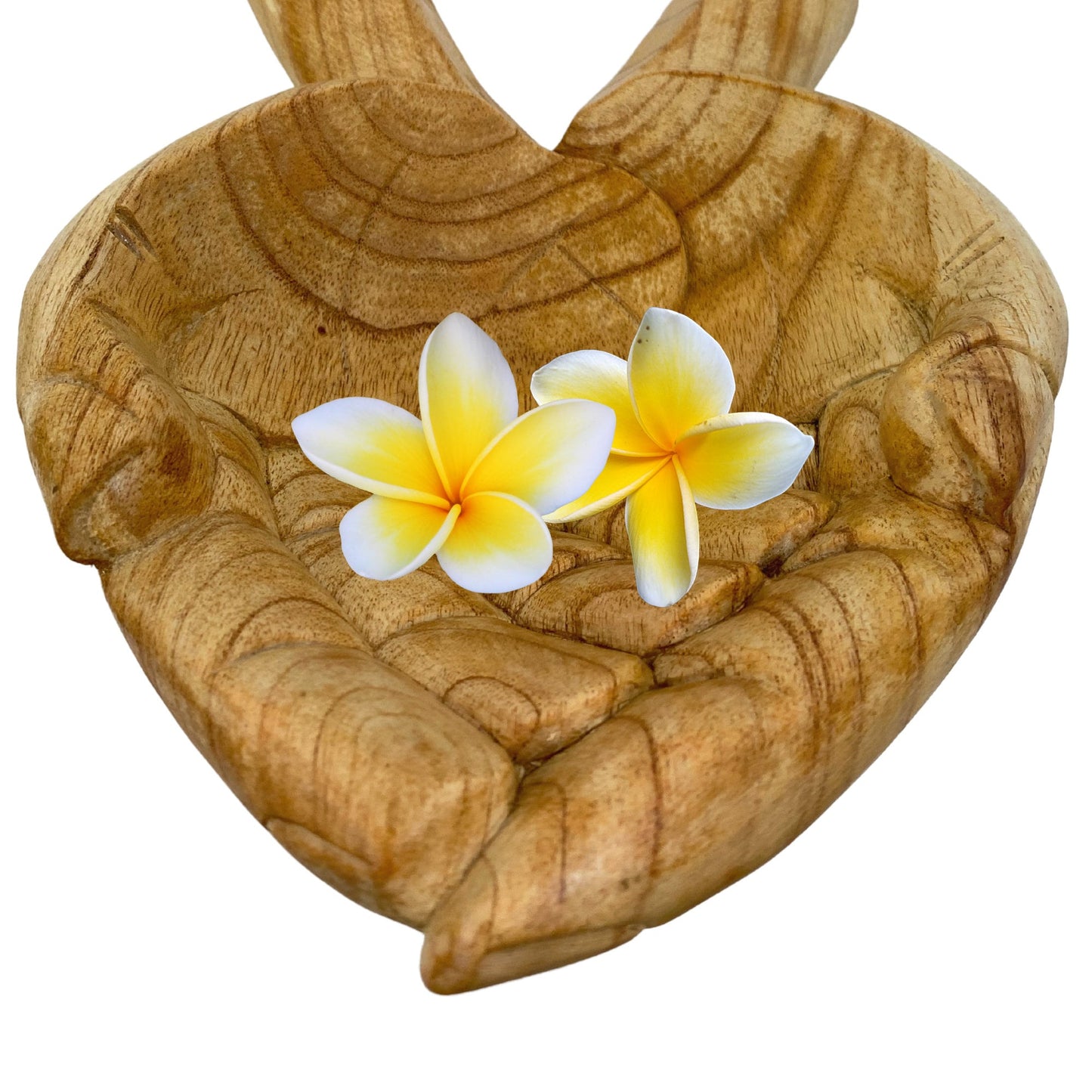 Hand Carved Suar Wood Buddha Bowl: Bali Mudra Offering Hands