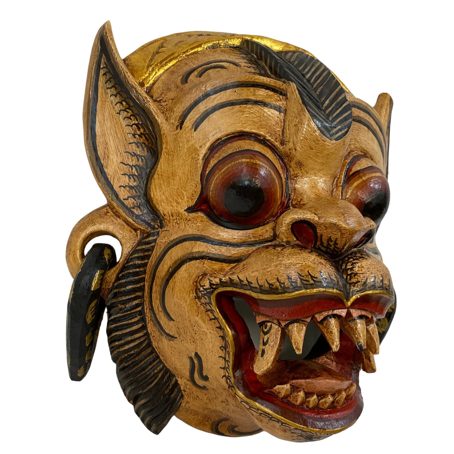 Balinese Mask White Monkey Fangs soldier Mask  Demon Deity Bali Folk Art Polychrome Hand carved wooden Mask Wall decor