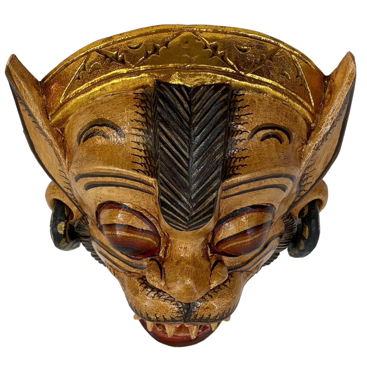 Balinese Mask White Monkey Fangs soldier Mask  Demon Deity Bali Folk Art Polychrome Hand carved wooden Mask Wall decor