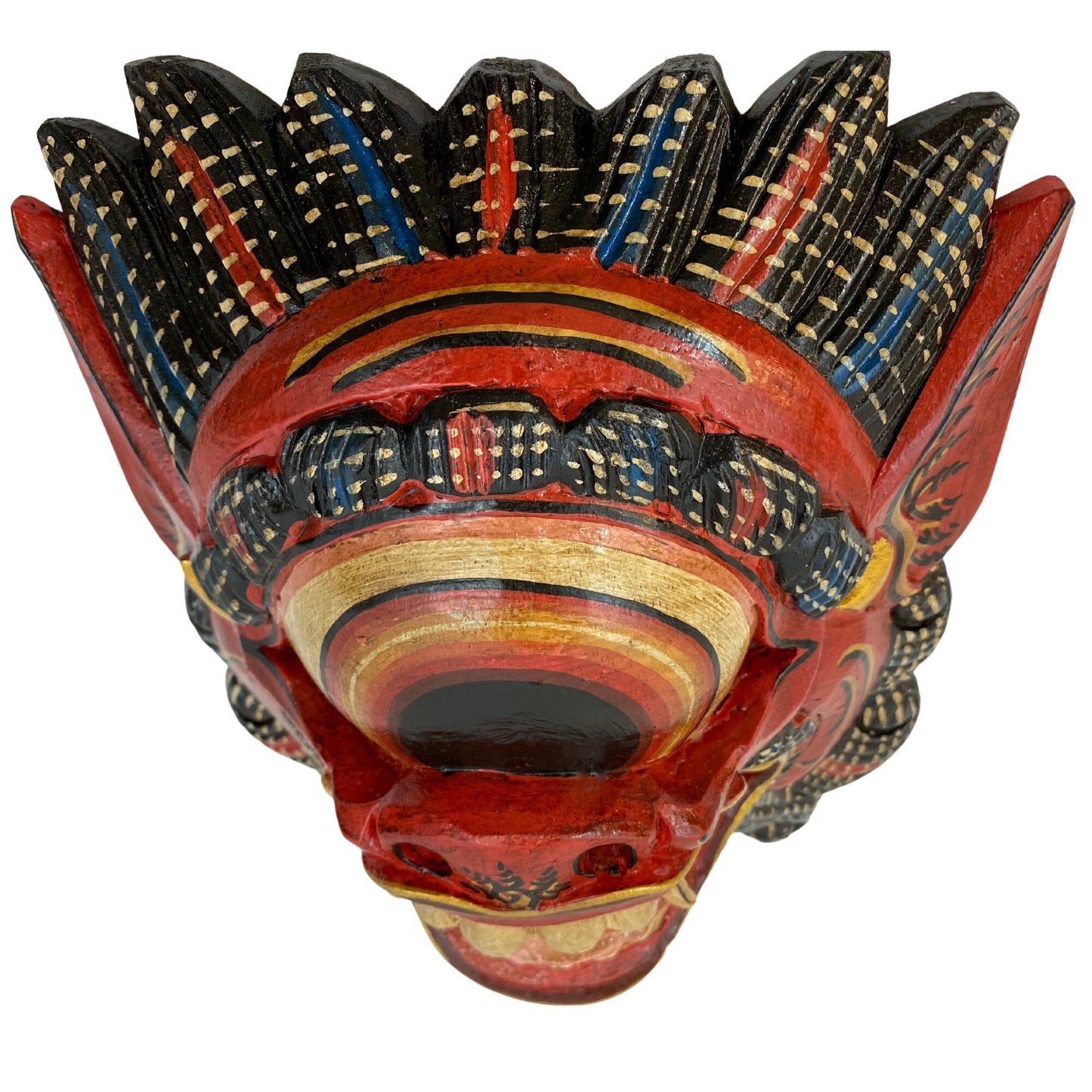 Balinese Mata Besek Mask Cyclops One Eyed Monster Rakshasa Demon Bali Folk Art Hand carved wood Carving Red Wall art - Acadia World Traders