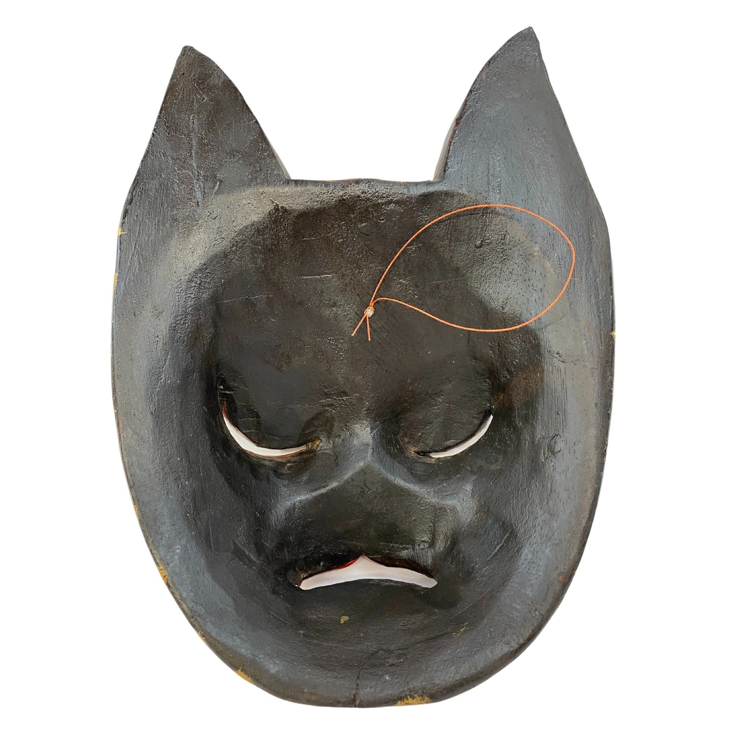 Balinese Stripped Black Tiger Cat Mask: Hand Carved Wood Folk Art Wall Decor