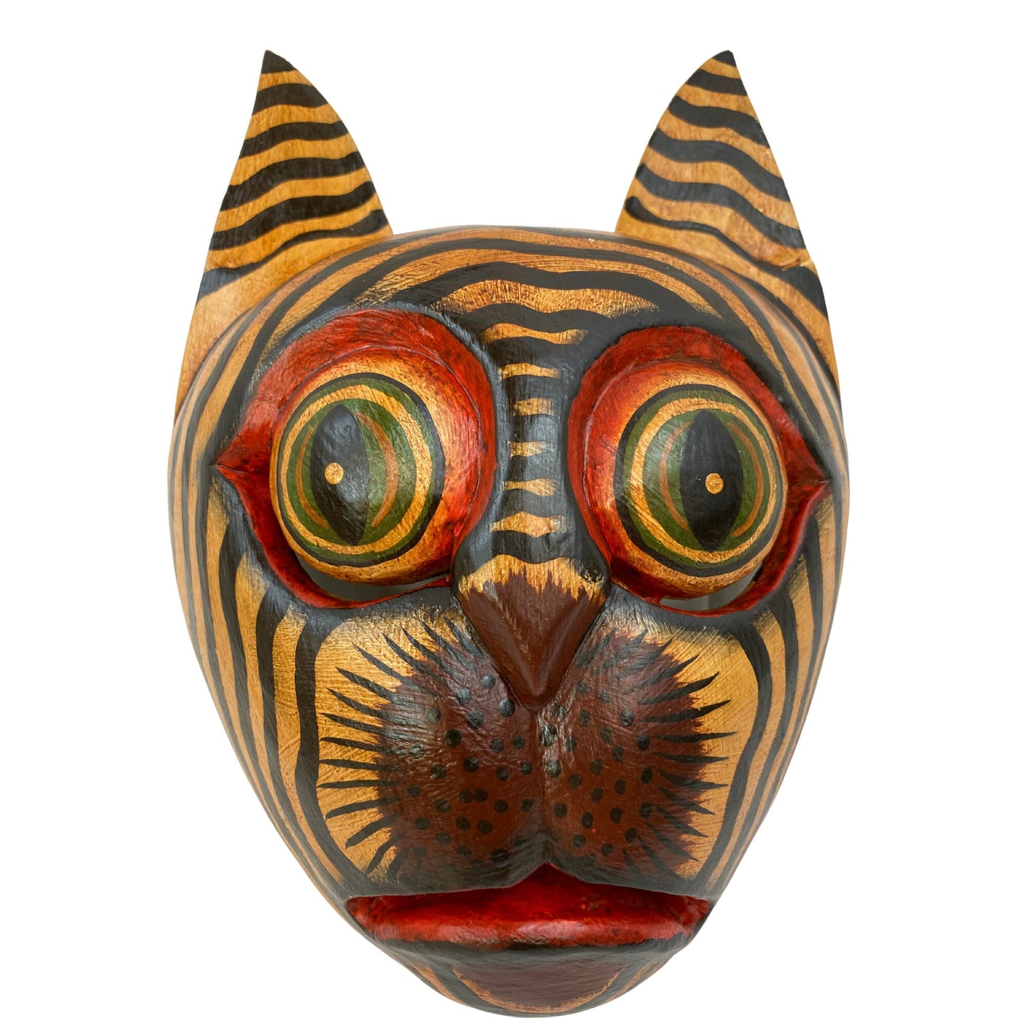 Balinese Striped Tabby Cat Mask, Hand Carved Wood Bali Folk Art