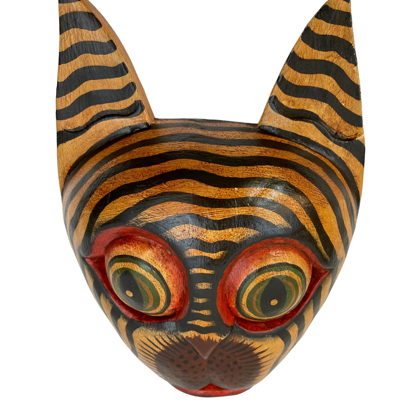Balinese Striped Tabby Cat Mask, Hand Carved Wood Bali Folk Art