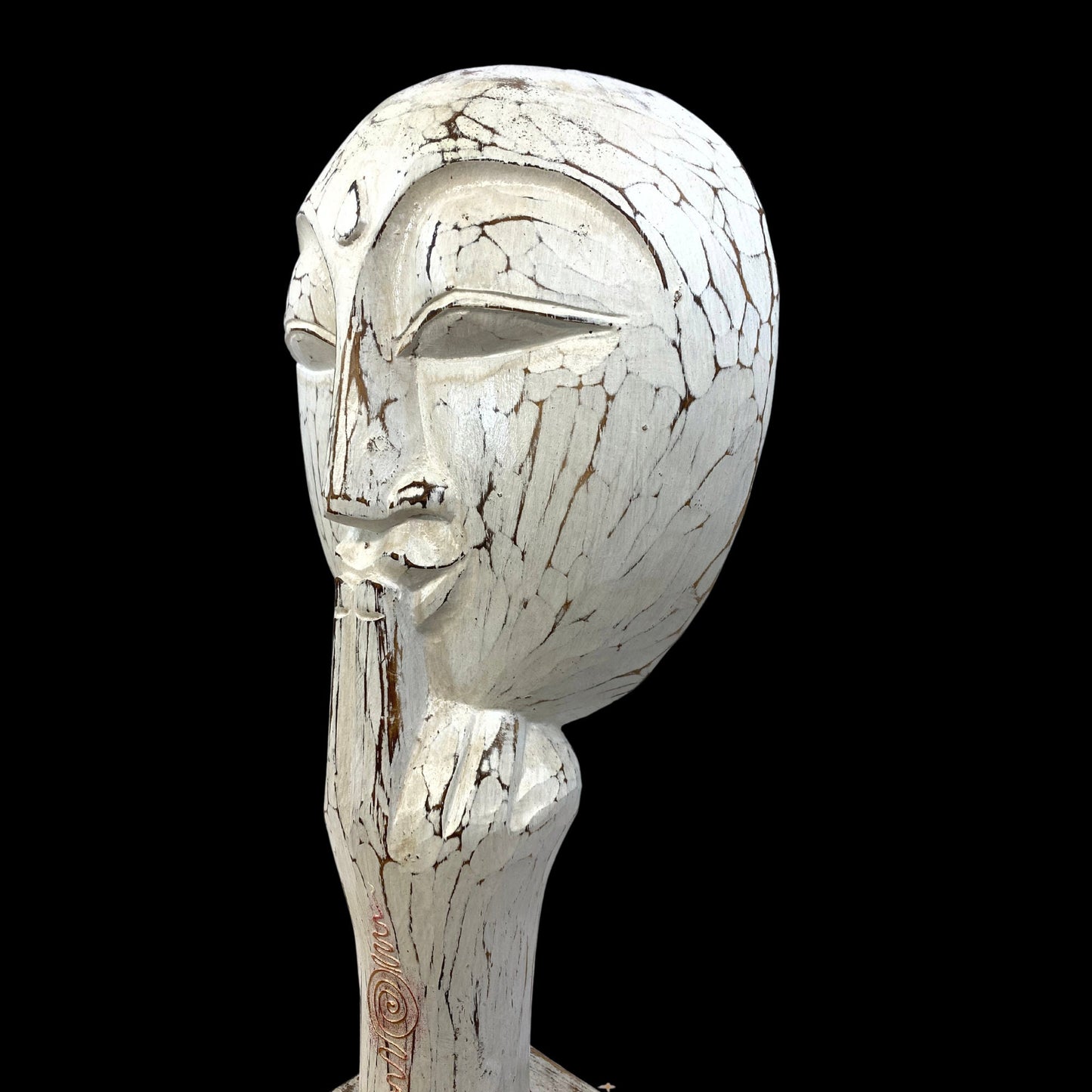 Balinese White Buddha Silence Mask Sculpture Shush Wall Art hand carved wood Bali Vintage style