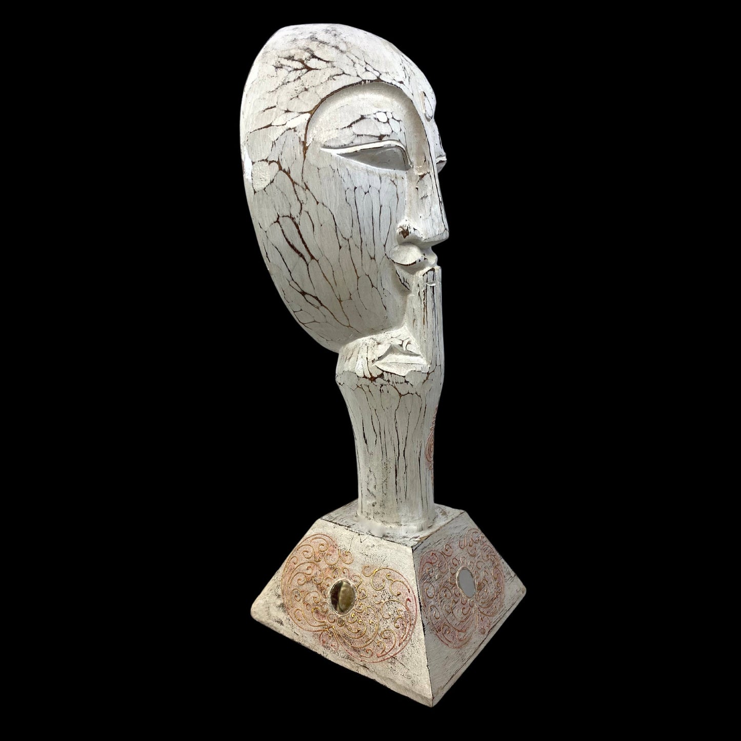 Balinese White Buddha Silence Mask Sculpture Shush Wall Art hand carved wood Bali Vintage style