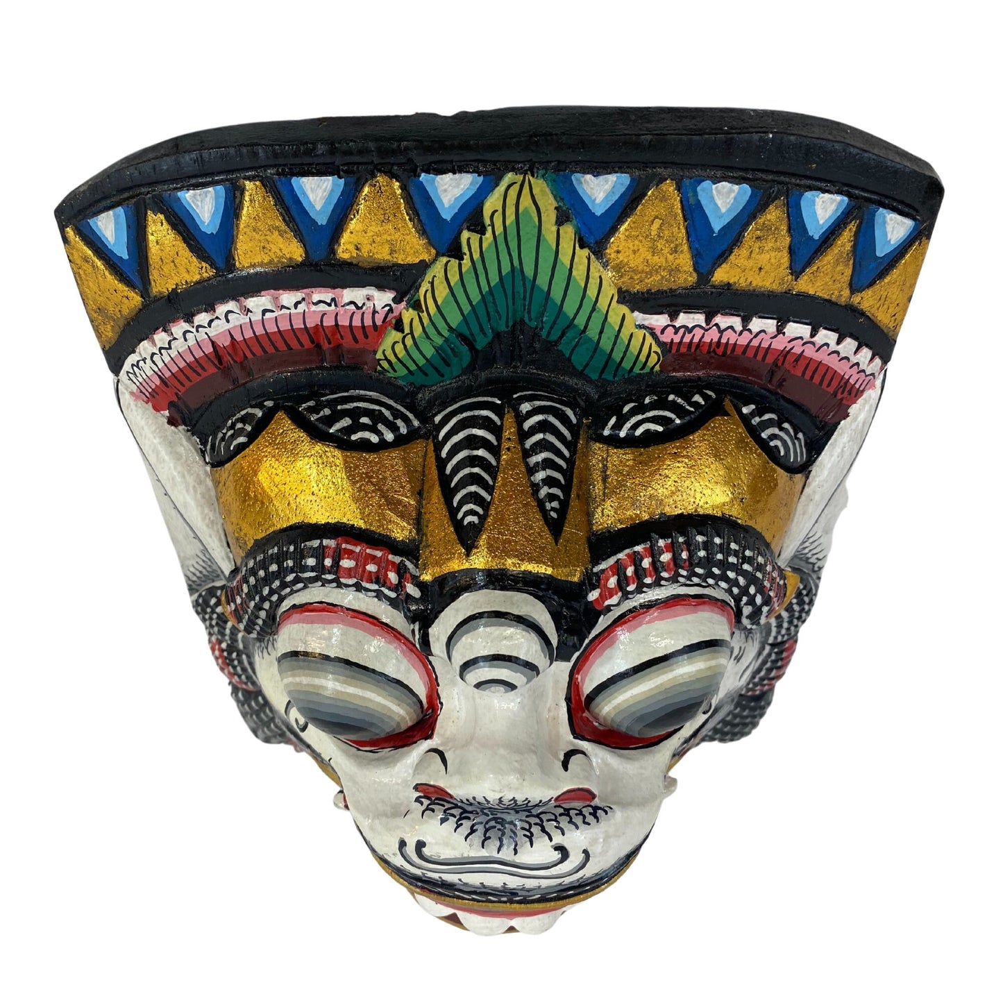 Hand Carved Hanuman Mask: Balinese Polychrome Wood Carving Wall Decor
