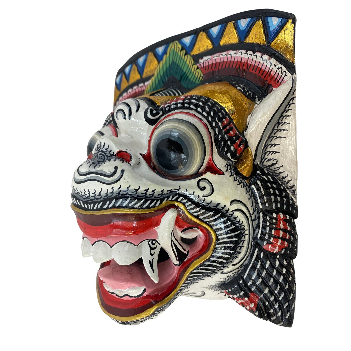 Hand Carved Hanuman Mask: Balinese Polychrome Wood Carving Wall Decor