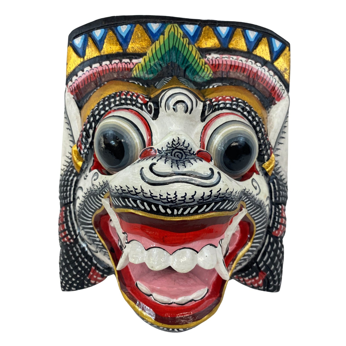 Hand Carved Hanuman Mask: Balinese Polychrome Wood Carving Wall Decor