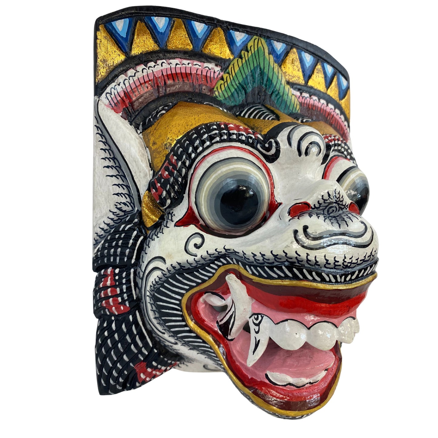 Hand Carved Hanuman Mask: Balinese Polychrome Wood Carving Wall Decor