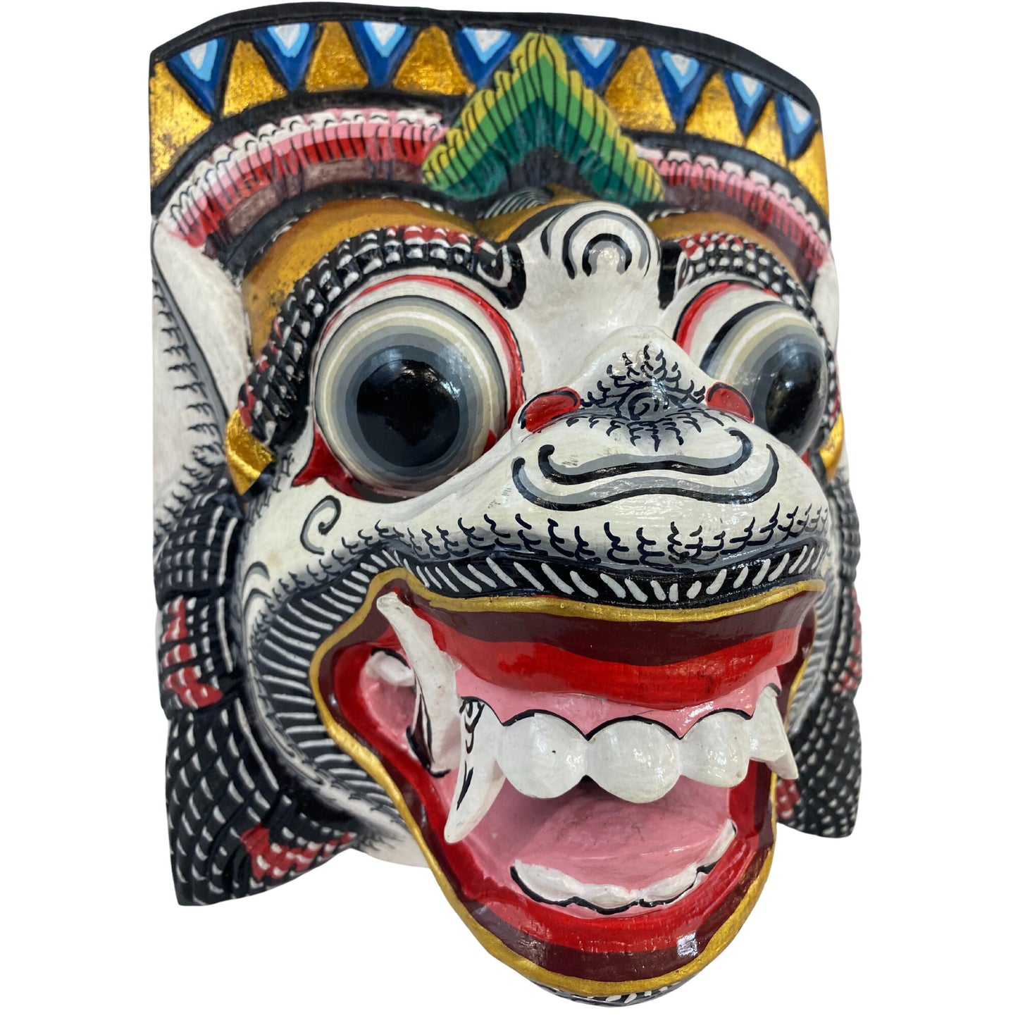 Hand Carved Hanuman Mask: Balinese Polychrome Wood Carving Wall Decor
