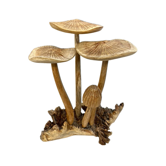 Magic Forest Mushroom Carving Parasite Wood Statue Balinese Art Sculpture - Acadia World Traders