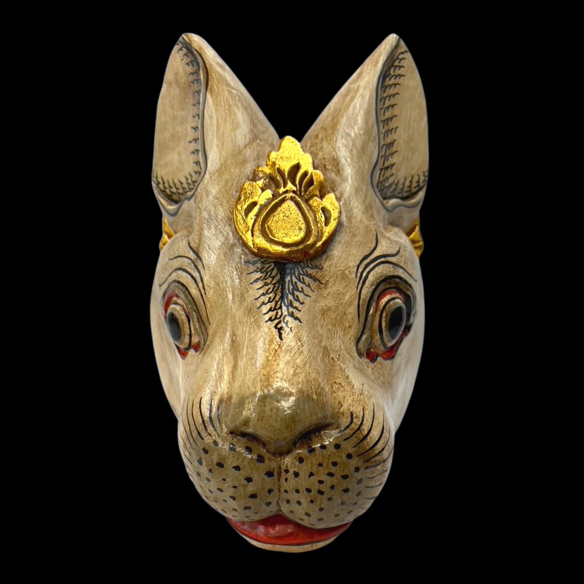 Balinese White Rabbit Mask Bali Folk Art Wall Sculpture Hand Carved Wood Carving Polychrome Wooden Bunny Rabbit Mask Indonesian art - Acadia World Traders